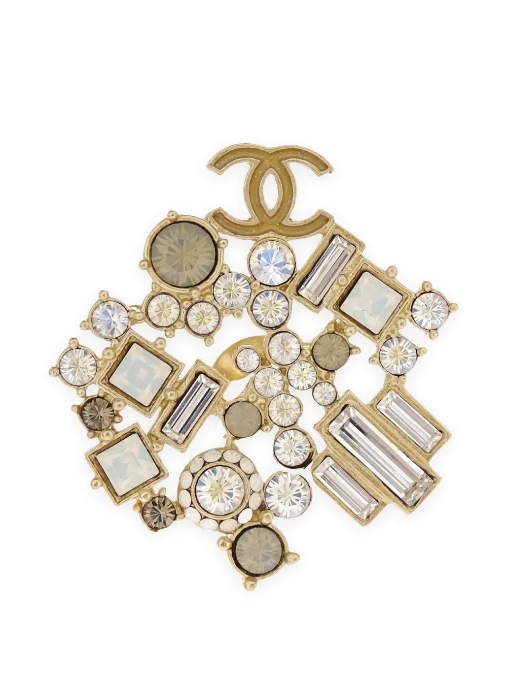 CHANEL Pre-Owned 2010 Interlocking CC crystal-embellished brooch - Oro