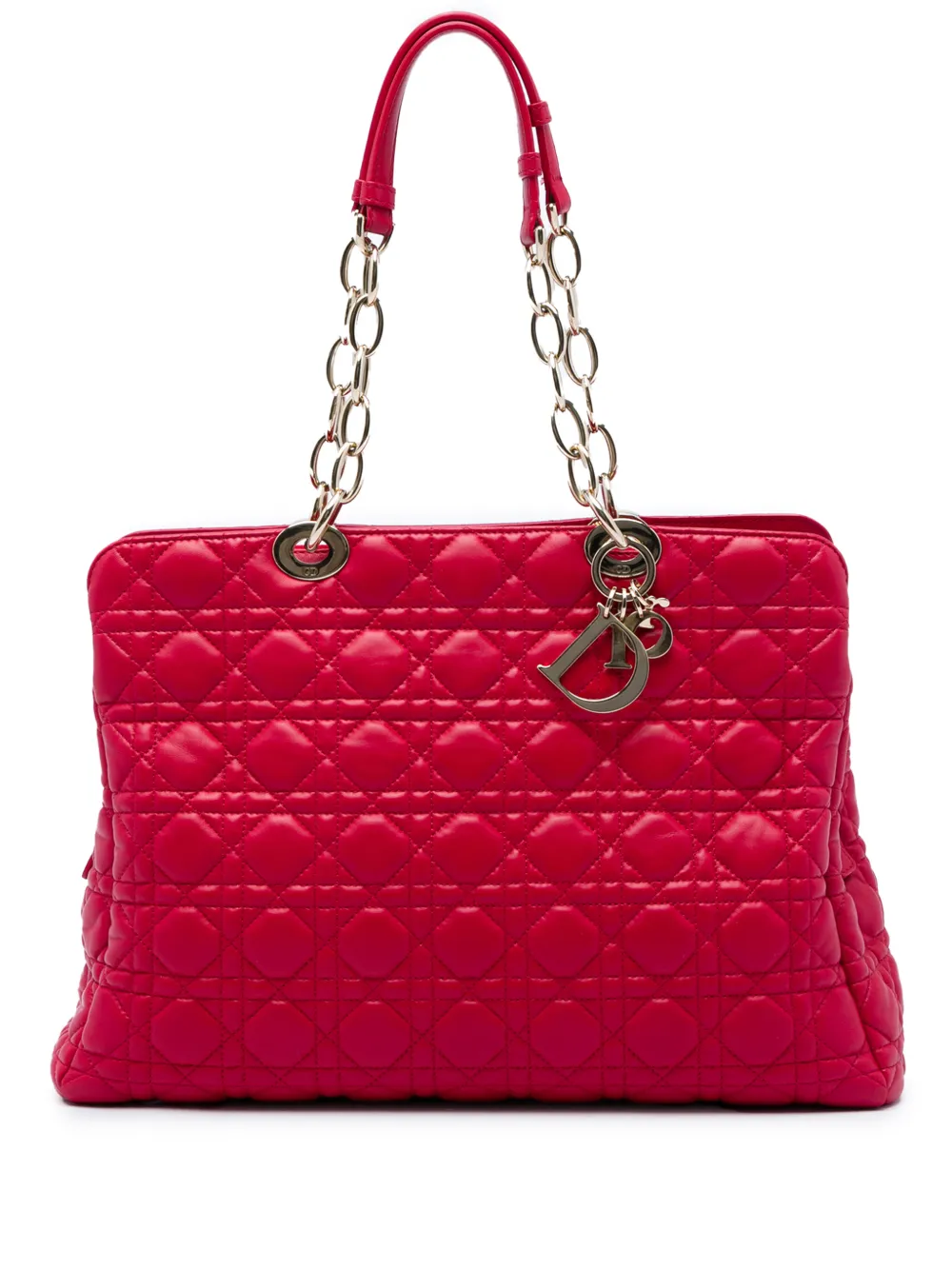 Christian Dior Pre-Owned 2014 Large Lambskin Cannage Soft Zipped Lady Dior Shopping tote bag - Rosso