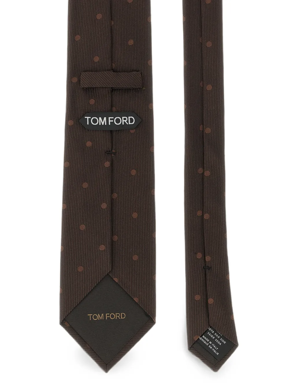 TOM FORD Geribbelde stropdas met stippen Bruin