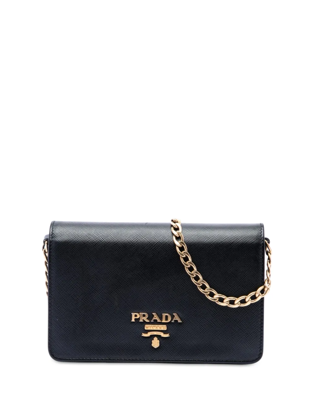 Pre-owned Prada 2010-2026 Saffiano Wallet On Chain Crossbody Bag In Black