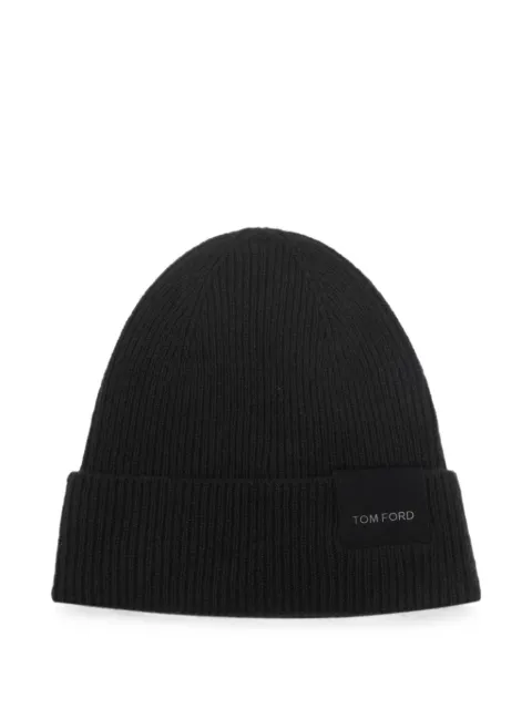 TOM FORD logo-patch ribbed-knit beanie hat