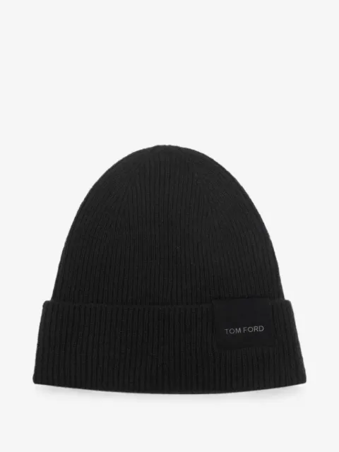 TOM FORD logo-patch ribbed-knit beanie hat