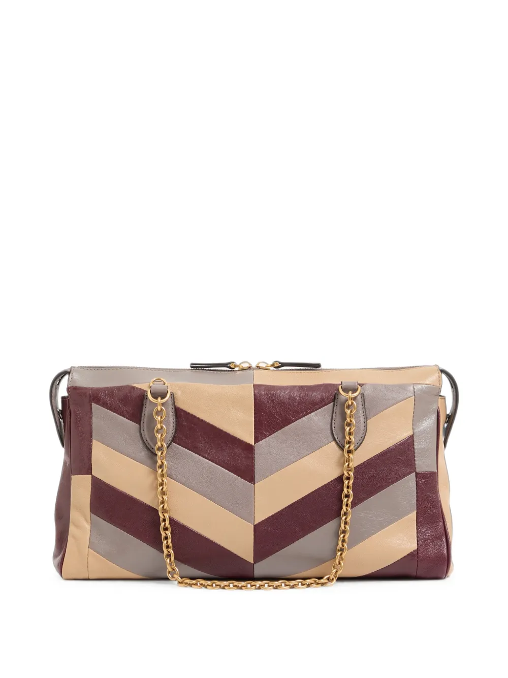 Valentino Garavani Panthea medium schoudertas van struisvogelleer en nappaleer met chevron patroon Beige