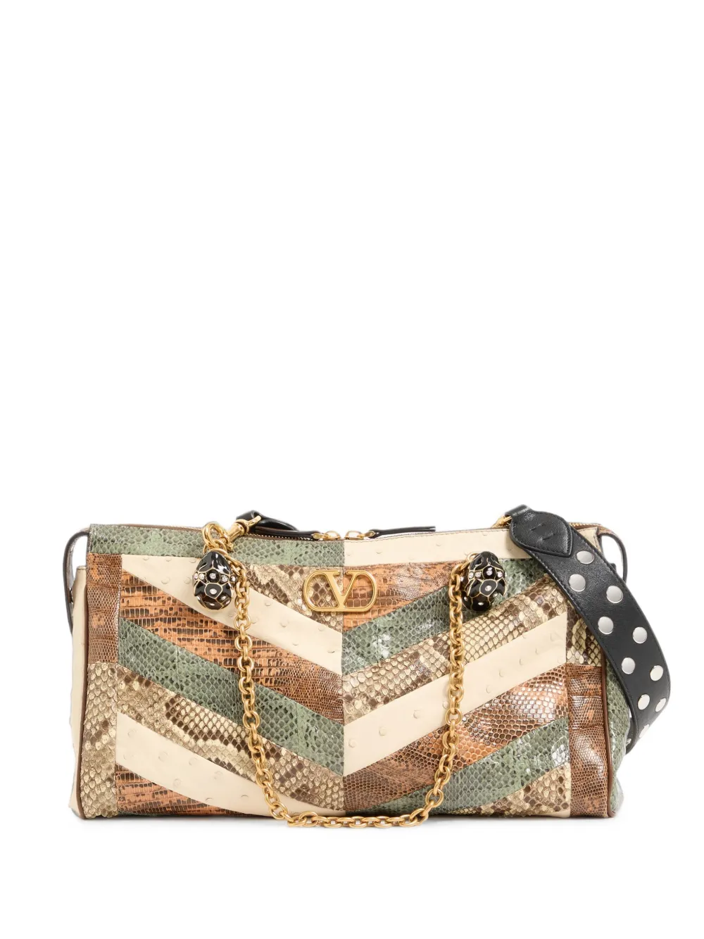 Valentino Garavani Panthea medium shoulder bag in leather with chevron pattern - Toni neutri