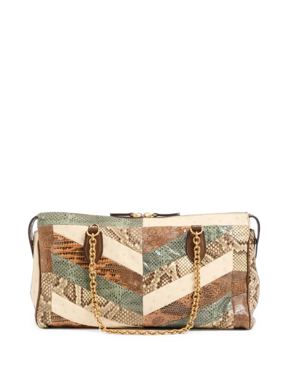 Valentino Garavani Medium Panthea leren schoudertas met chevron-patroon Beige
