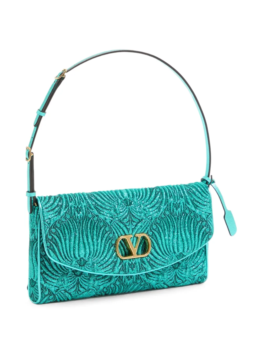 Valentino Garavani Kleine Devain schoudertas van cloqué lurex stof met jacquard Groen