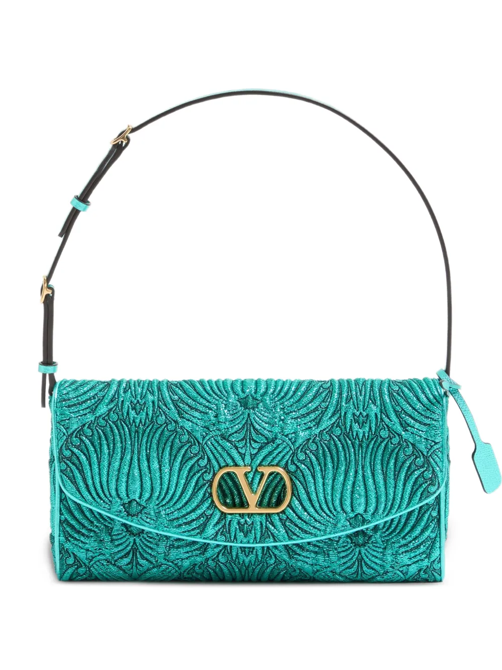 Valentino Garavani Devain small shoulder bag in jacquard cloqué lurex fabric - Verde