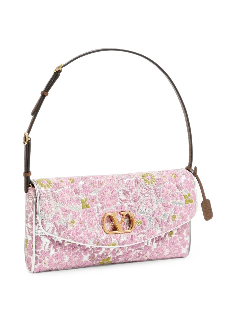 Valentino Garavani DeVain kleine schoudertas van lurex stof met jacquard Roze