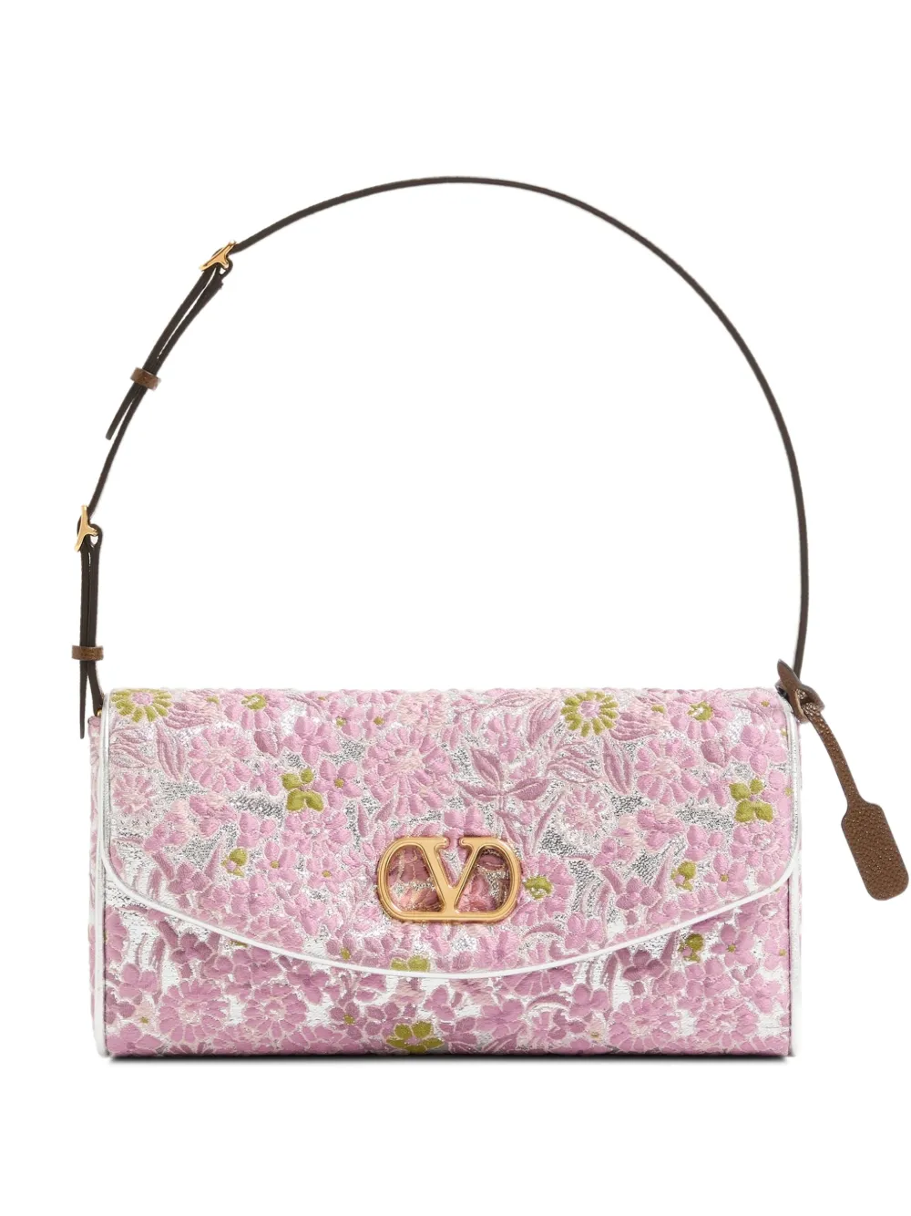 Valentino Garavani DeVain small shoulder bag in jacquard lurex fabric - Rosa