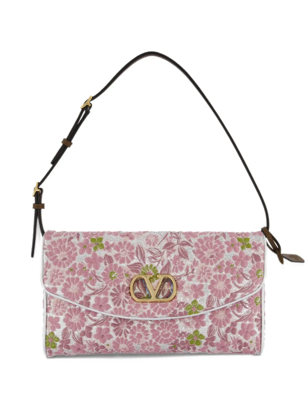 Valentino Garavani DeVain kleine schoudertas van lurex stof met jacquard Roze