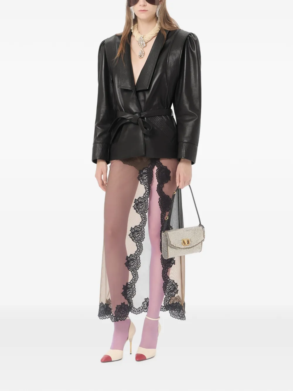 Valentino Garavani DeVain kleine schoudertas van metallic mesh Zilver
