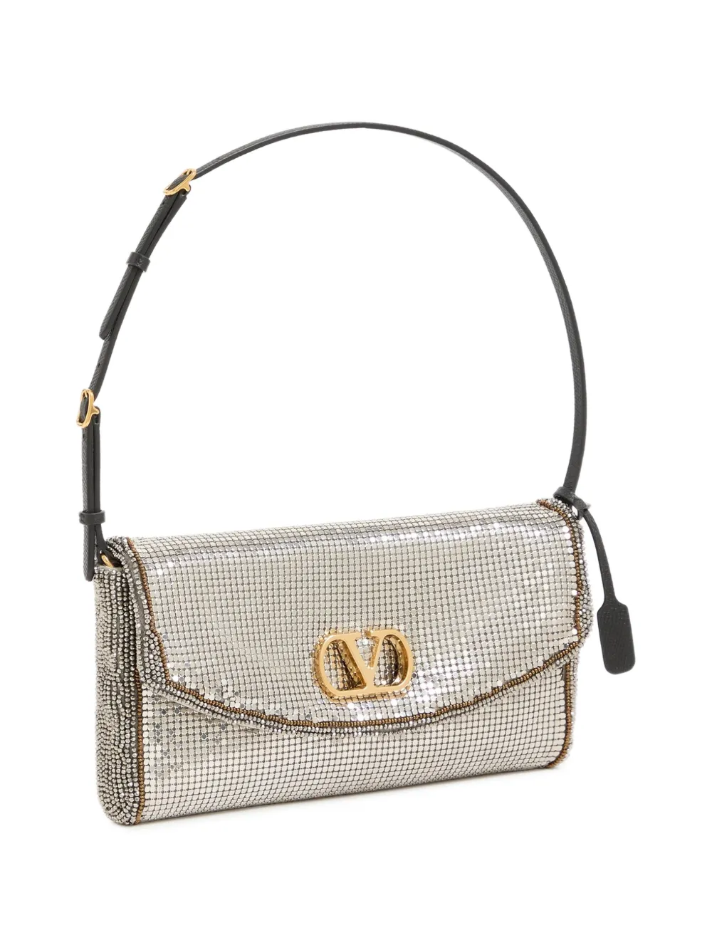 Valentino Garavani DeVain kleine schoudertas van metallic mesh Zilver
