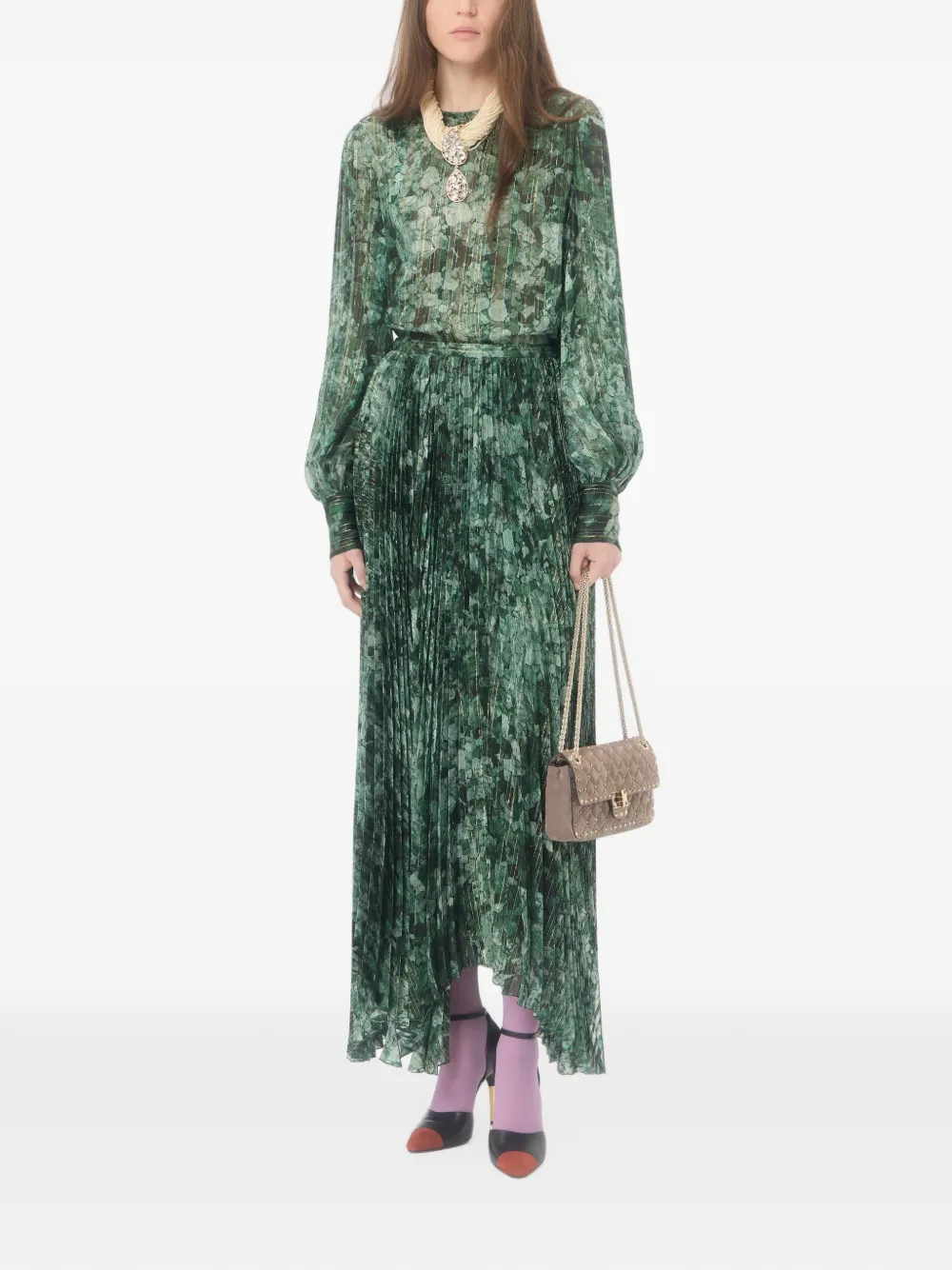 Valentino Garavani Top in Pekin Lurex Urbs Mosaïque Groen