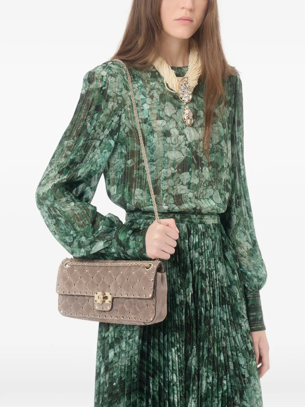 Valentino Garavani Top in Pekin Lurex Urbs Mosaïque Groen