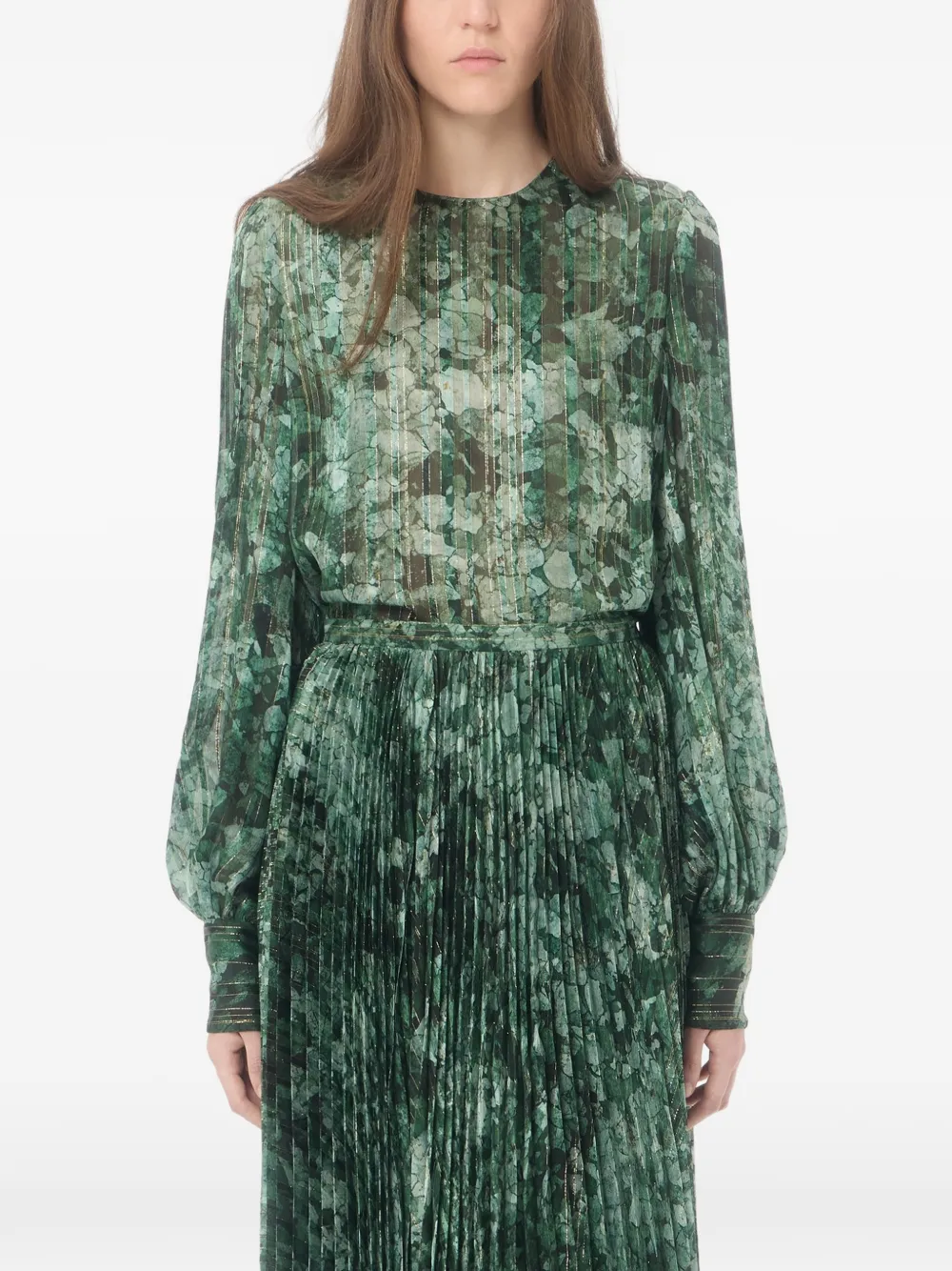 Valentino Garavani Top in Pekin Lurex Urbs Mosaïque Groen