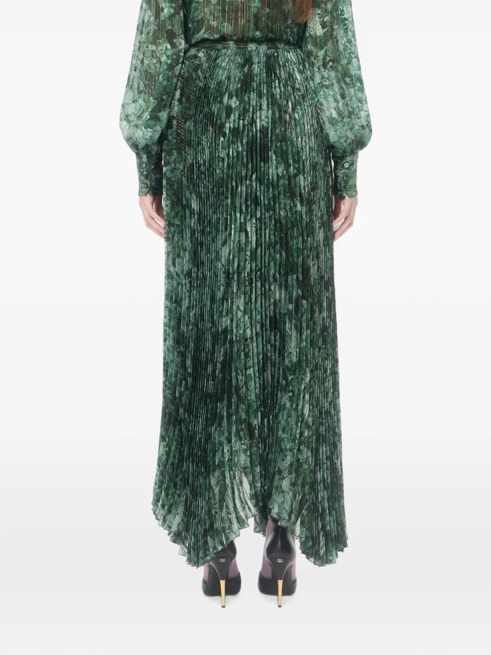 Valentino Garavani Pekin Lurex Urbs Mosaïque plissé maxi-rok Groen