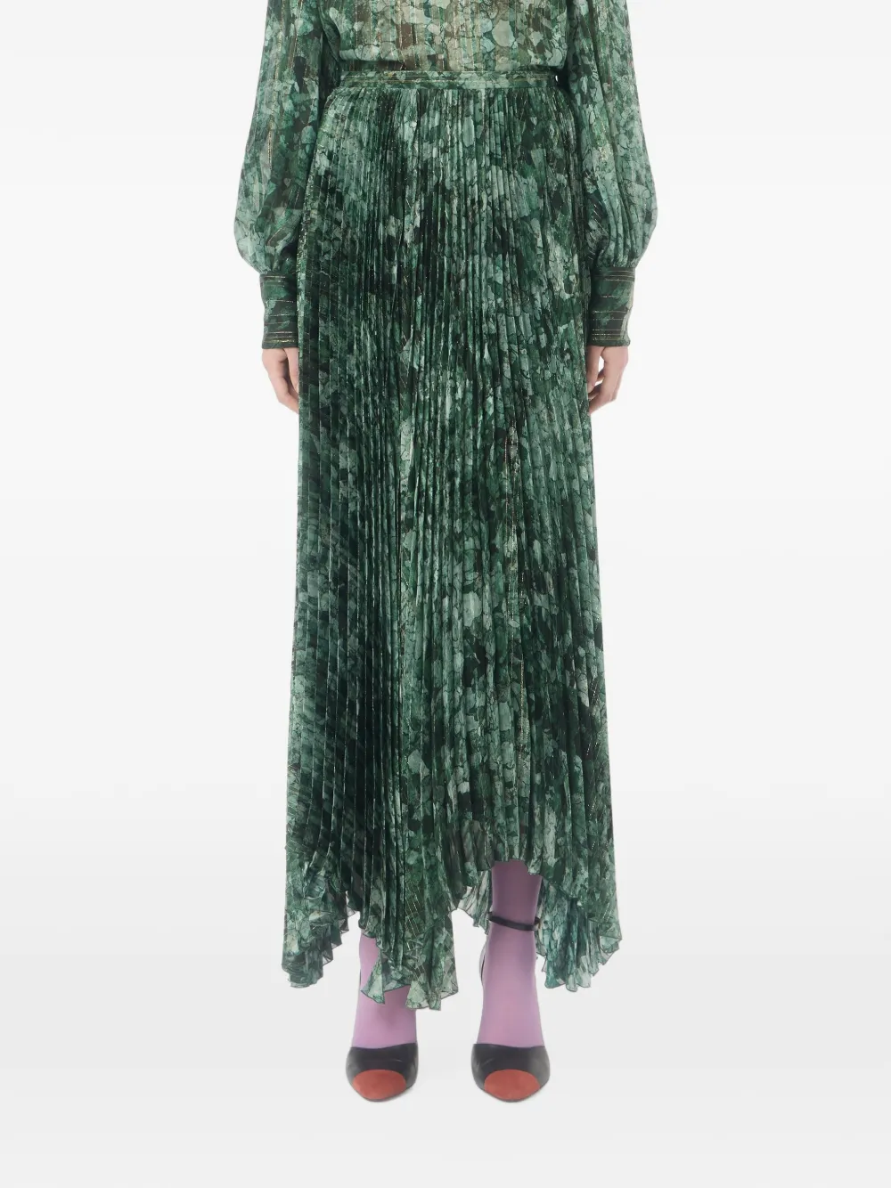 Valentino Garavani Pekin Lurex Urbs Mosaïque plissé maxi-rok Groen