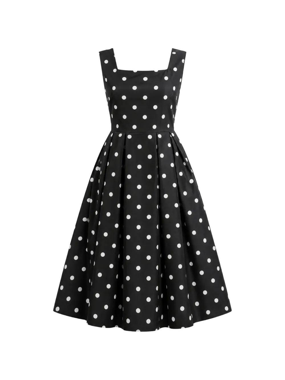 JENNE polka-dot pleated midi dress - Schwarz