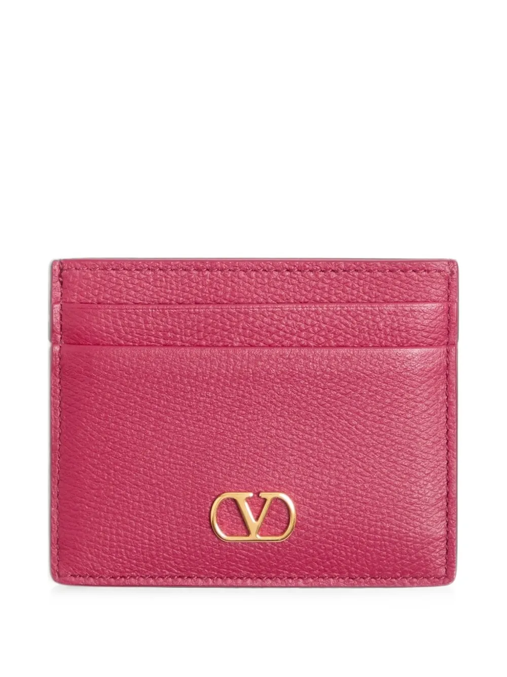 Valentino Garavani Portacarte VLogo Signature in pelle di vitello zigrinata - Rosa