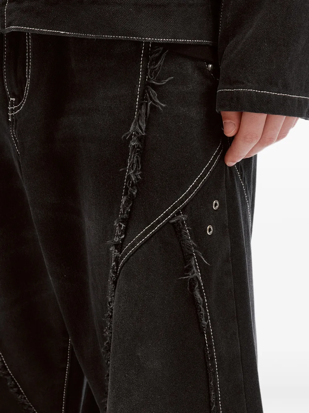 FIVE CM Gerafelde jeans met vlakken Zwart