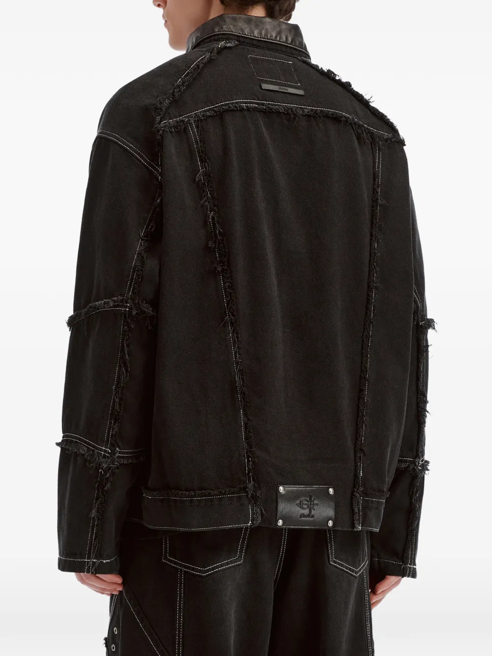FIVE CM Denim jack met gerafelde afwerking en vlakken Zwart