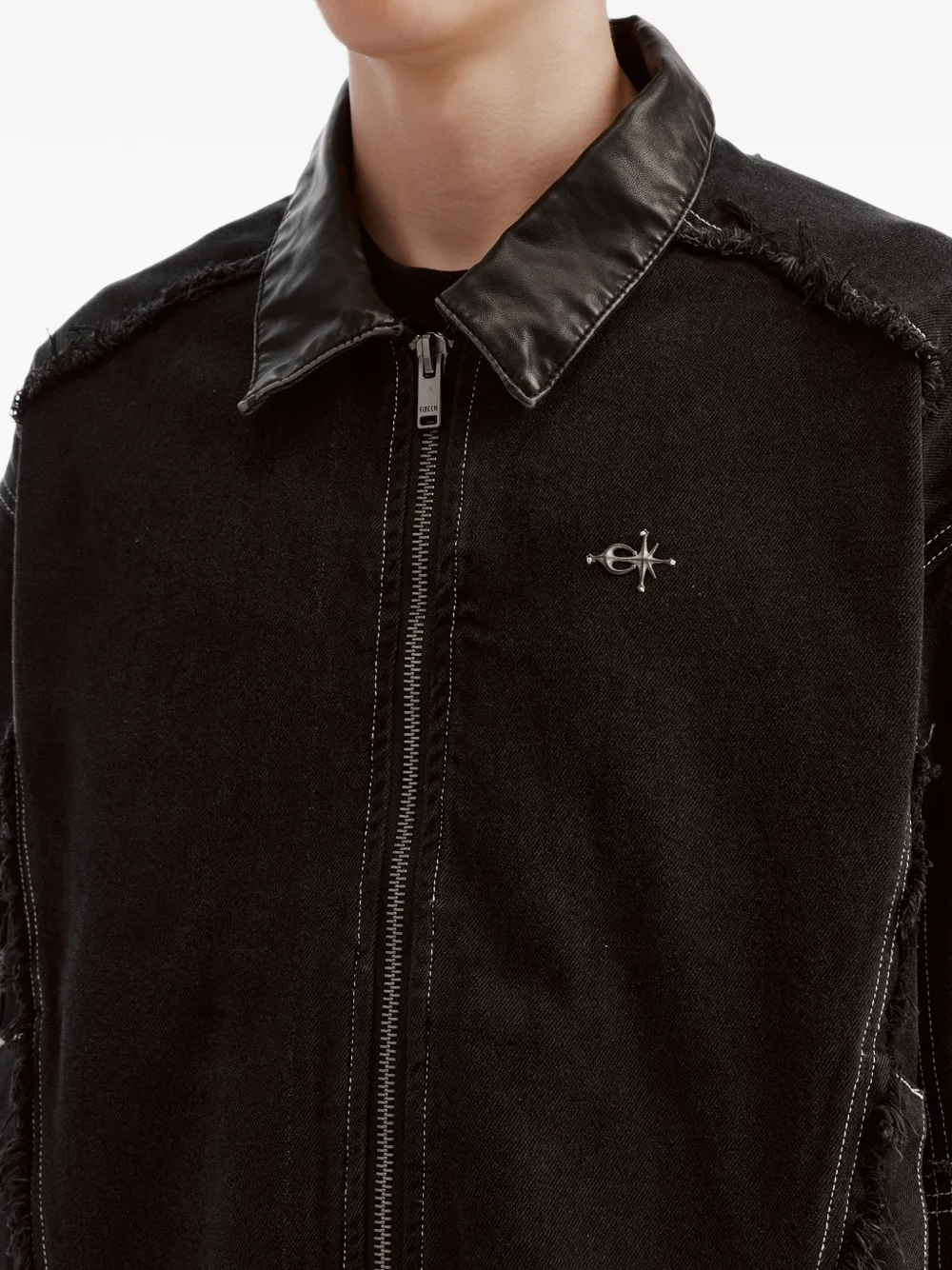 FIVE CM Denim jack met gerafelde afwerking en vlakken Zwart