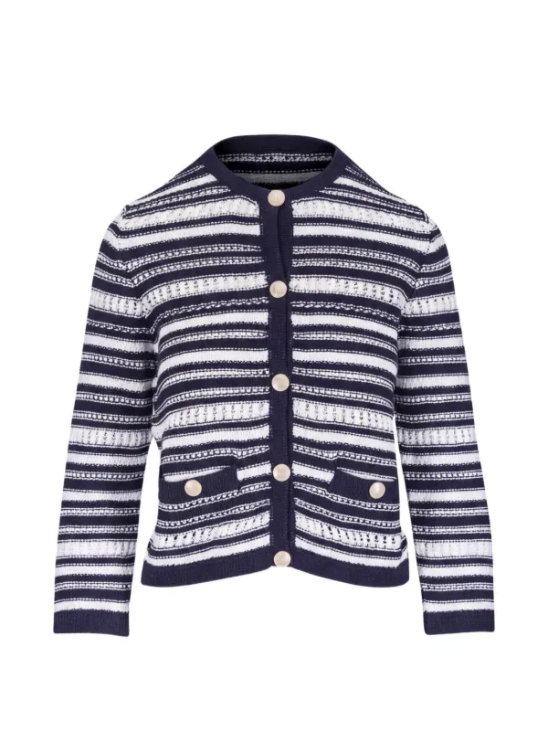 Veronica Beard Bellingham Striped Button-up Cardigan in Blue