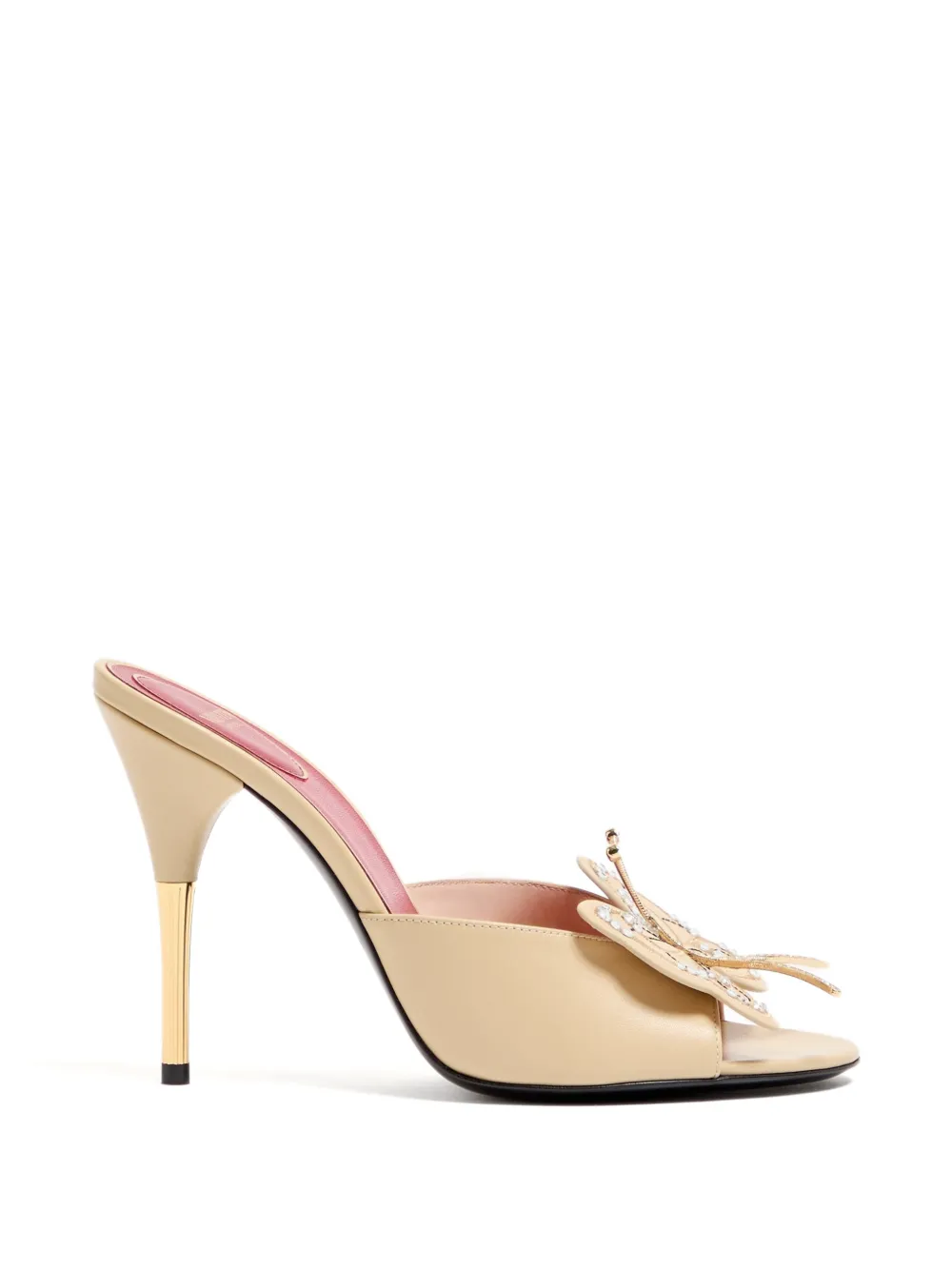 Valentino Garavani Flutterby kidskin slide sandals with butterfly detail 105mm Beige
