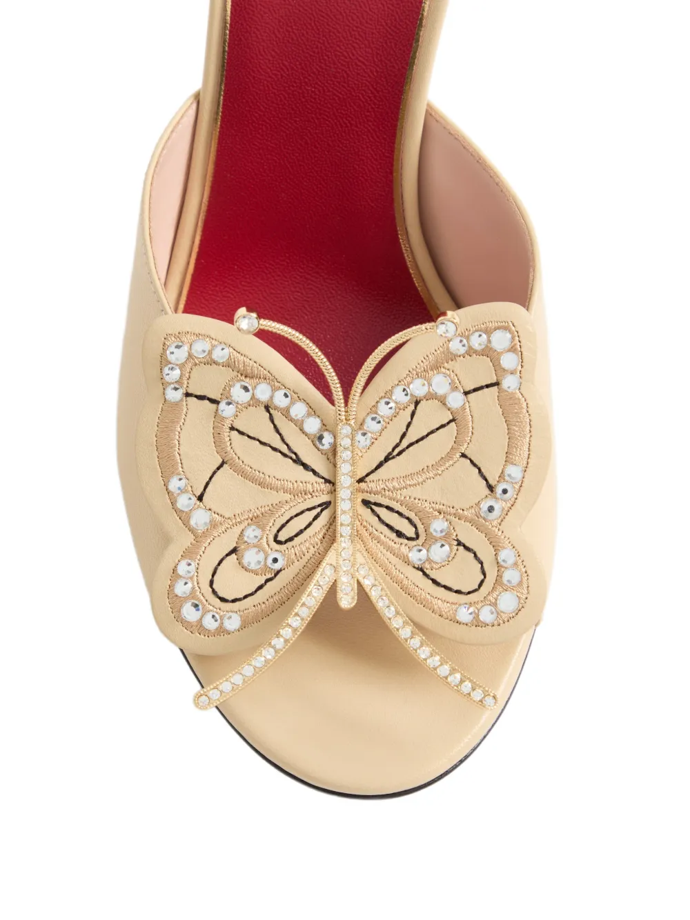 Valentino Garavani Flutterby kidskin slide sandals with butterfly detail 105mm Beige