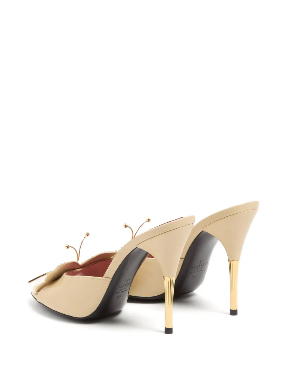Valentino Garavani Flutterby kidskin slide sandals with butterfly detail 105mm Beige