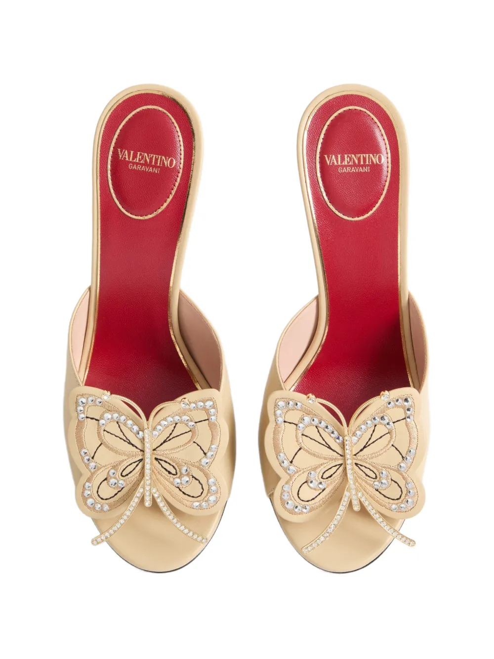 Valentino Garavani Flutterby kidskin slide sandals with butterfly detail 105mm Beige