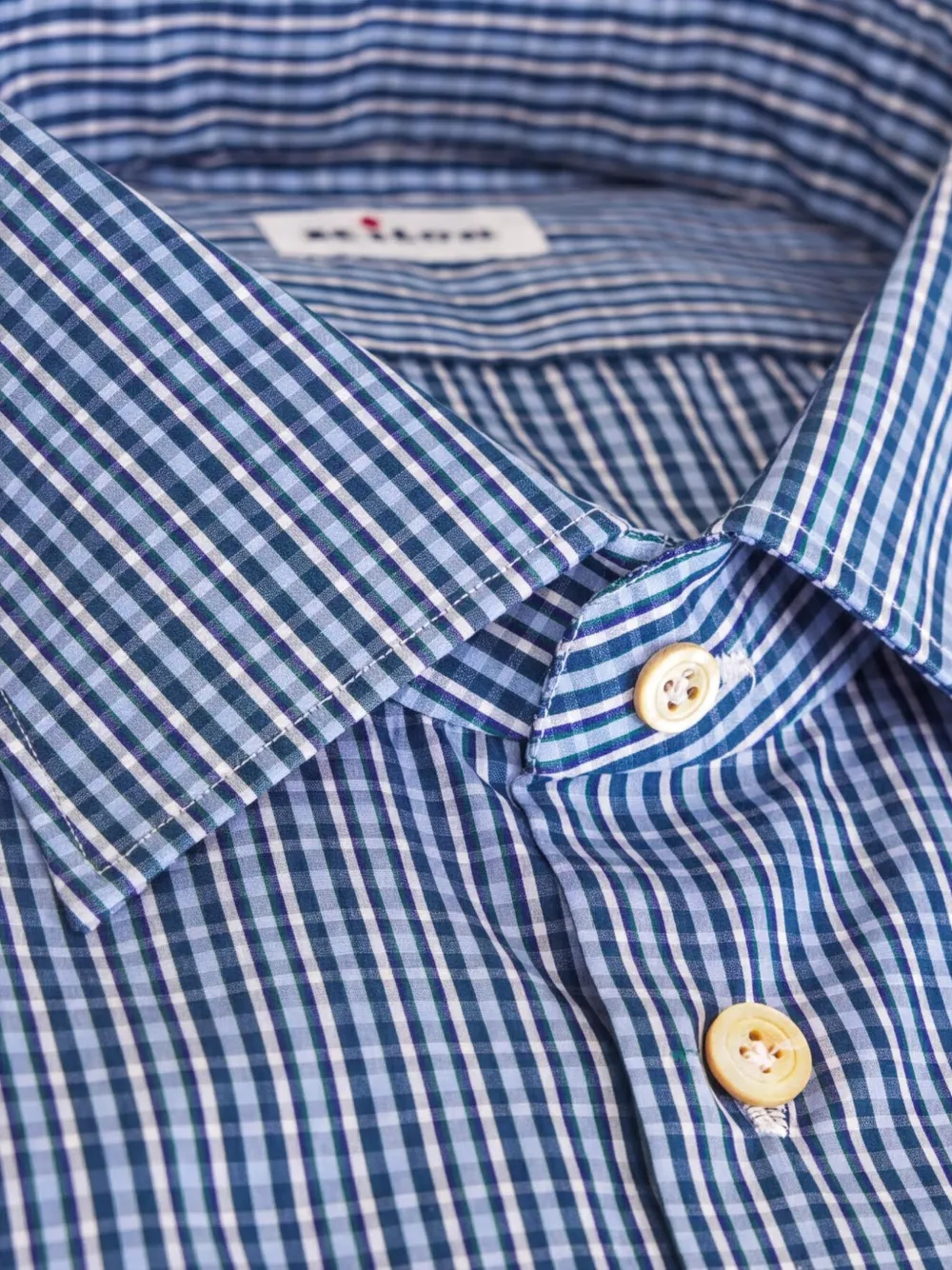 Kiton Geruit overhemd met klassieke kraag Blauw