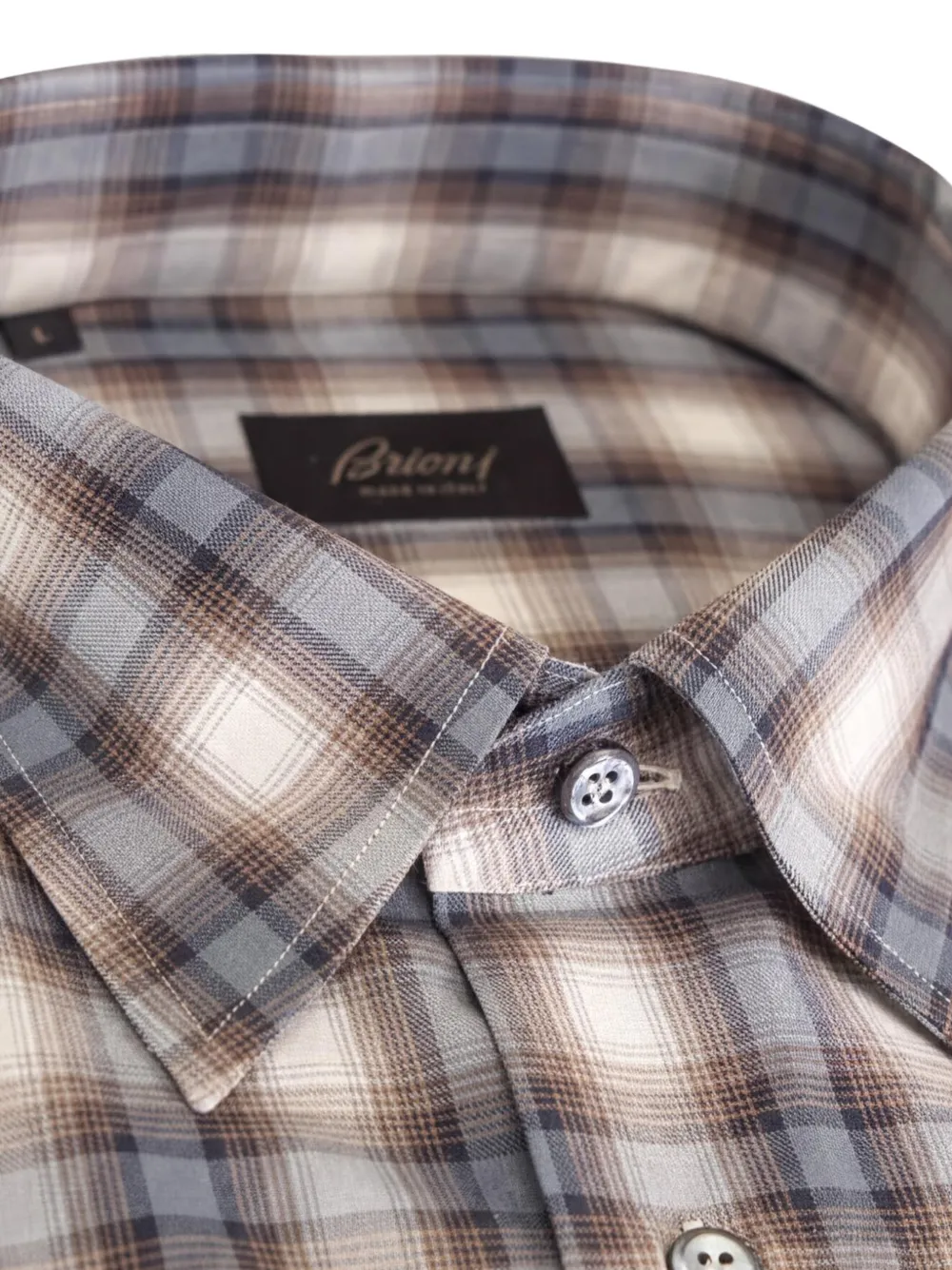 Brioni Geruit overhemd Beige