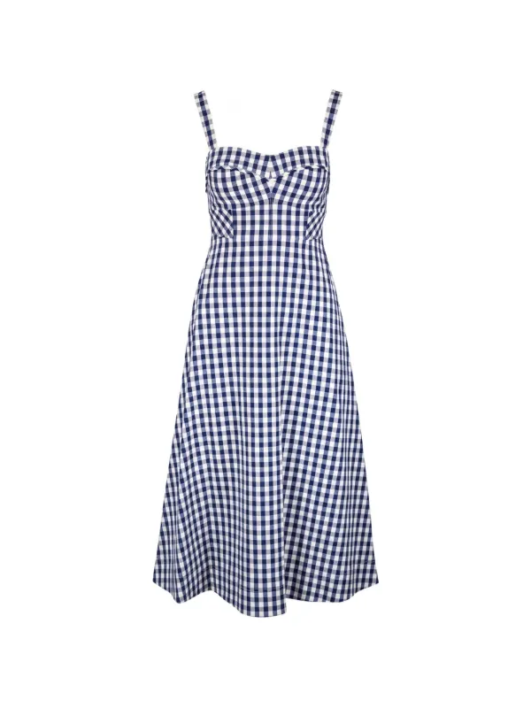 Veronica Beard Aila Gingham-print Midi Dress in Blue