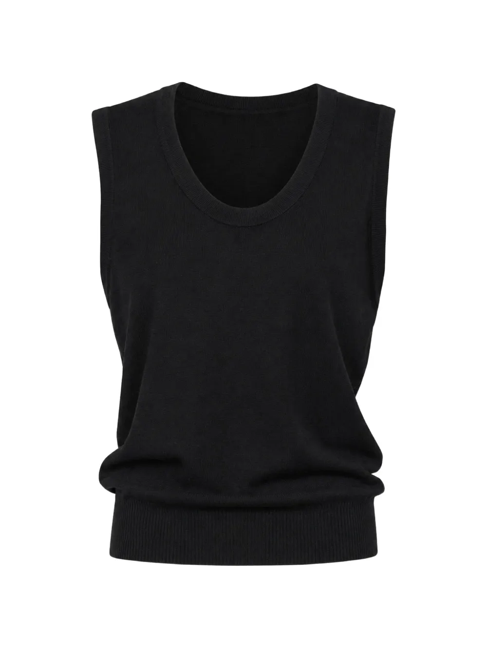 6397 Scoop-neck Knitted Vest In Schwarz