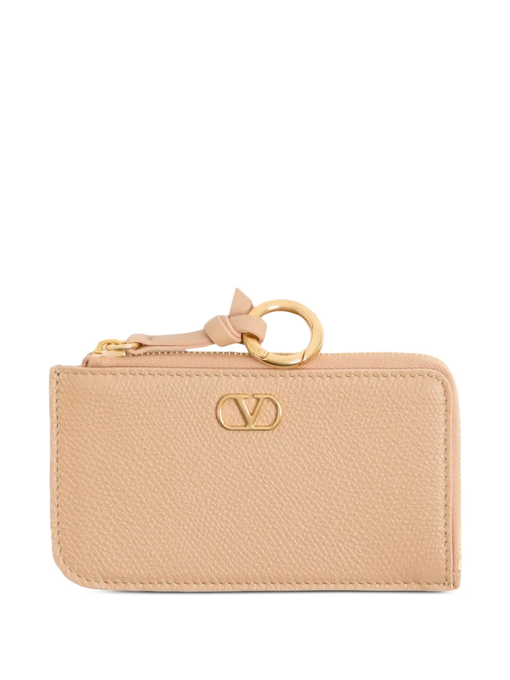 Valentino Garavani Portacarte VLogo in pelle di vitello martellata con zip e ciondolo - Rosa