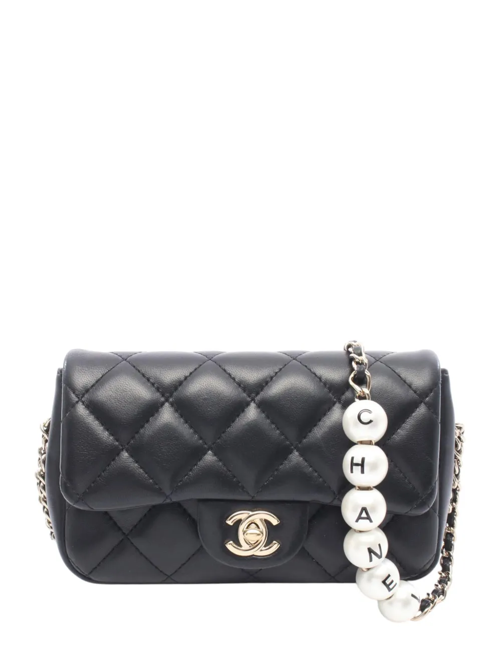 CHANEL Pre-Owned 2019 Small Quilted Lambskin My Precious Pearls Chain Flap crossbody bag - Nero