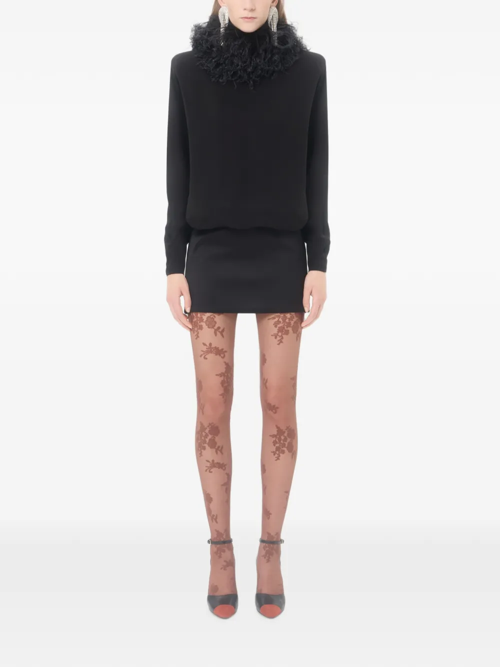 Valentino Garavani Mini-jurk van zijden georgette met veren-afwerking Zwart