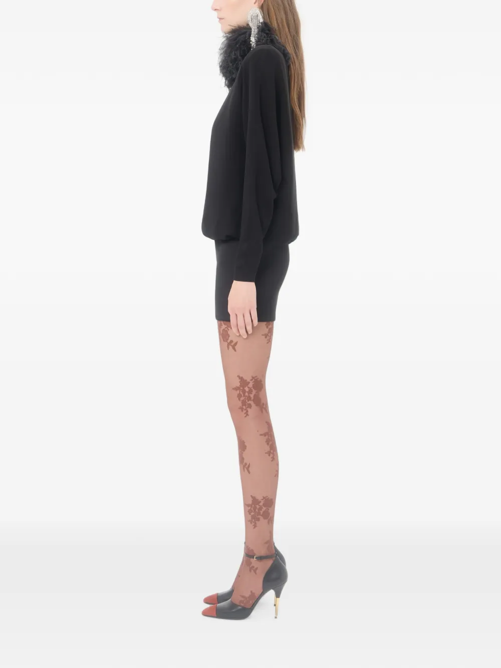 Valentino Garavani Mini-jurk van zijden georgette met veren-afwerking Zwart