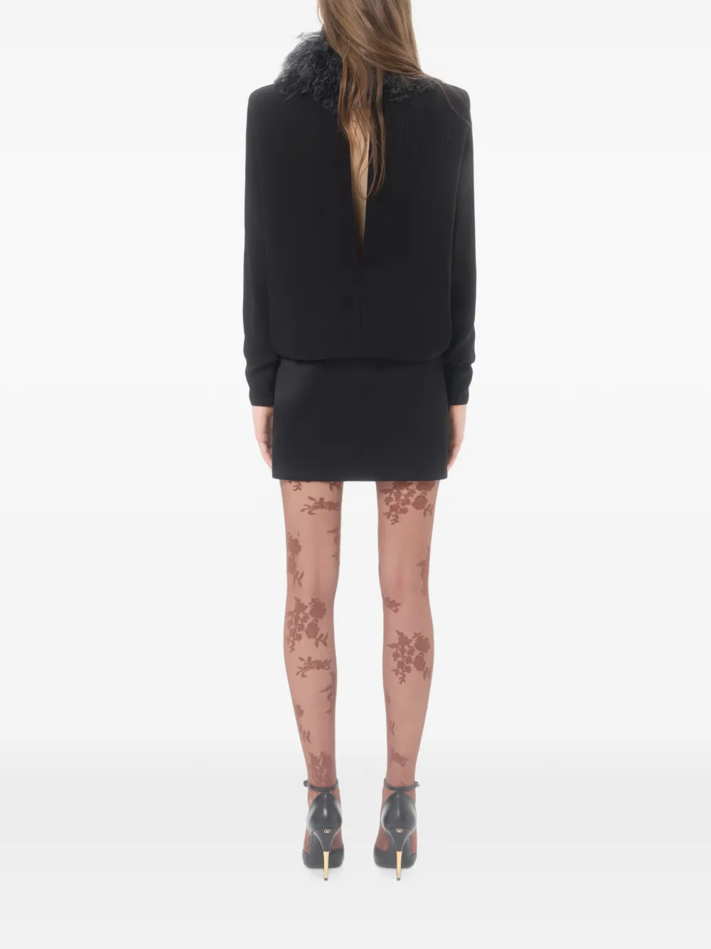 Valentino Garavani Mini-jurk van zijden georgette met veren-afwerking Zwart