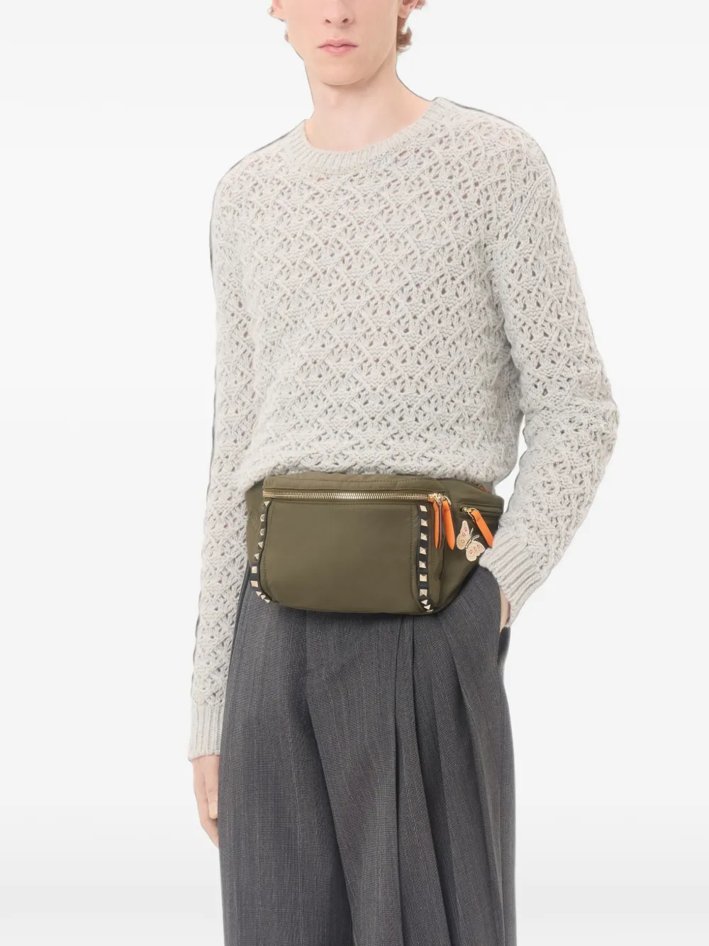 Valentino Garavani Stud Up waist bag in technical fabric - Verde