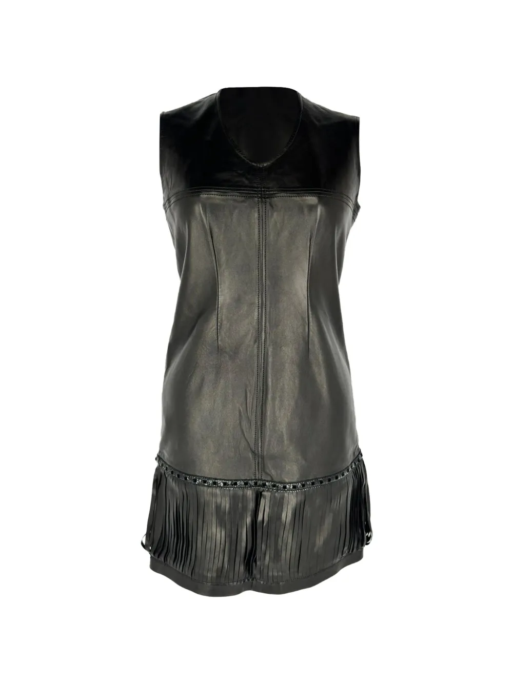 Saint Laurent Pre-Owned fringe leather dress - Nero