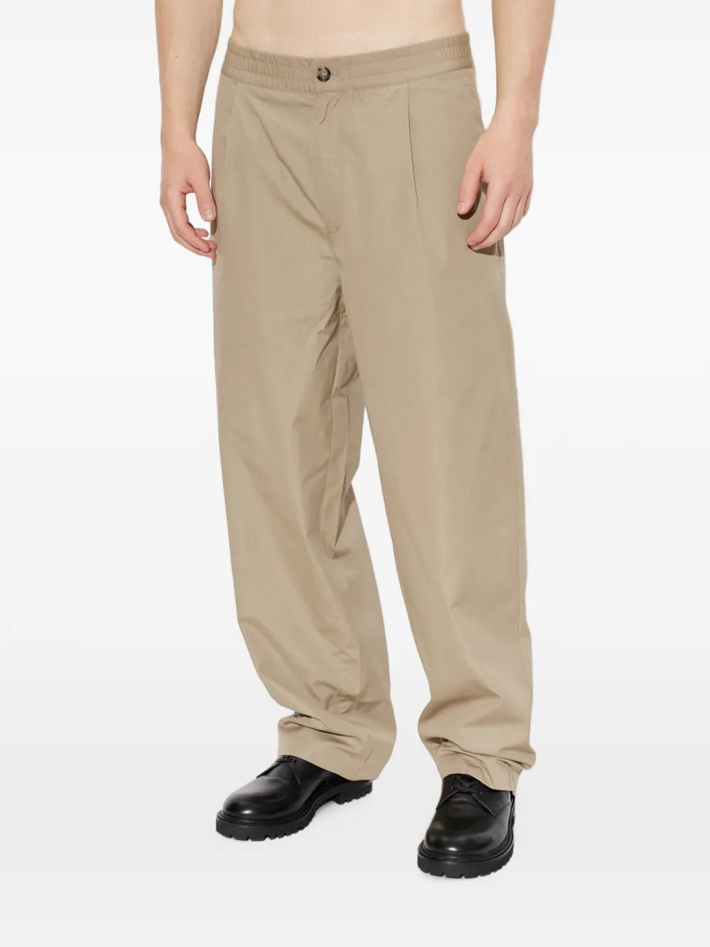 Emporio Armani Regular-fit katoenen popeline broek met elastische taille Beige