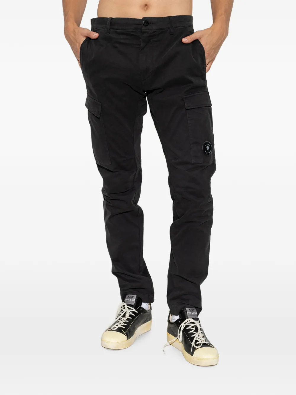 C.P. Company Cargo broek met logopatch Zwart