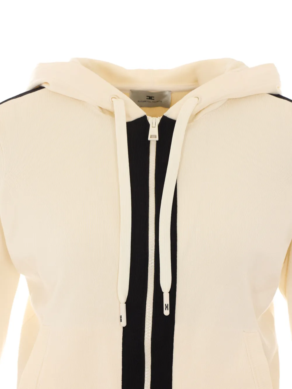 Elisabetta Franchi Gebreide hoodie met rits en logo Beige