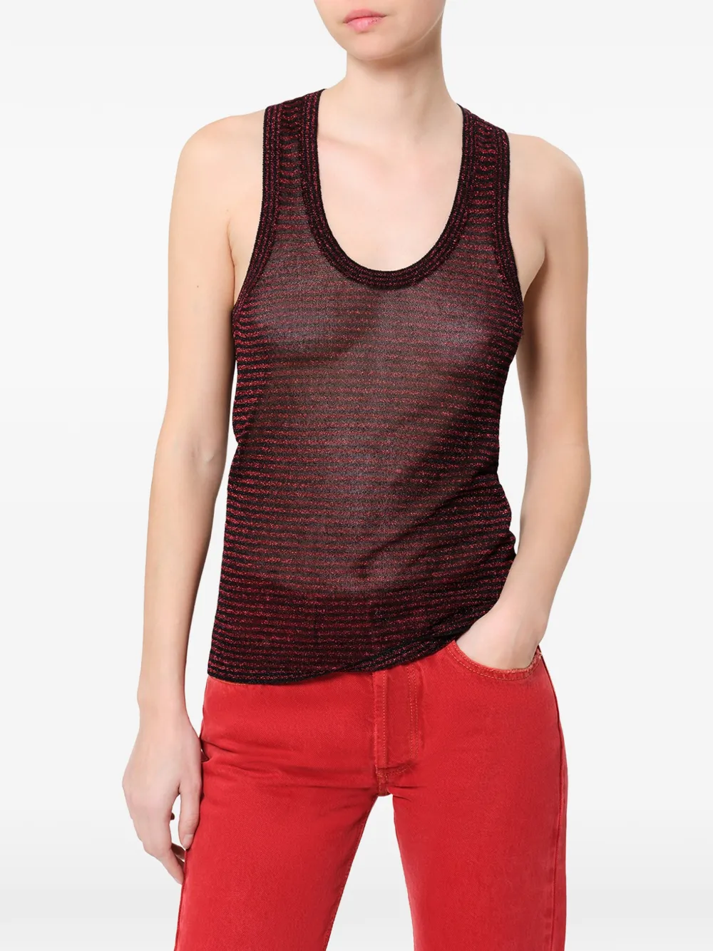 ISABEL MARANT Cevara gestreepte lurex gebreide tanktop Zwart