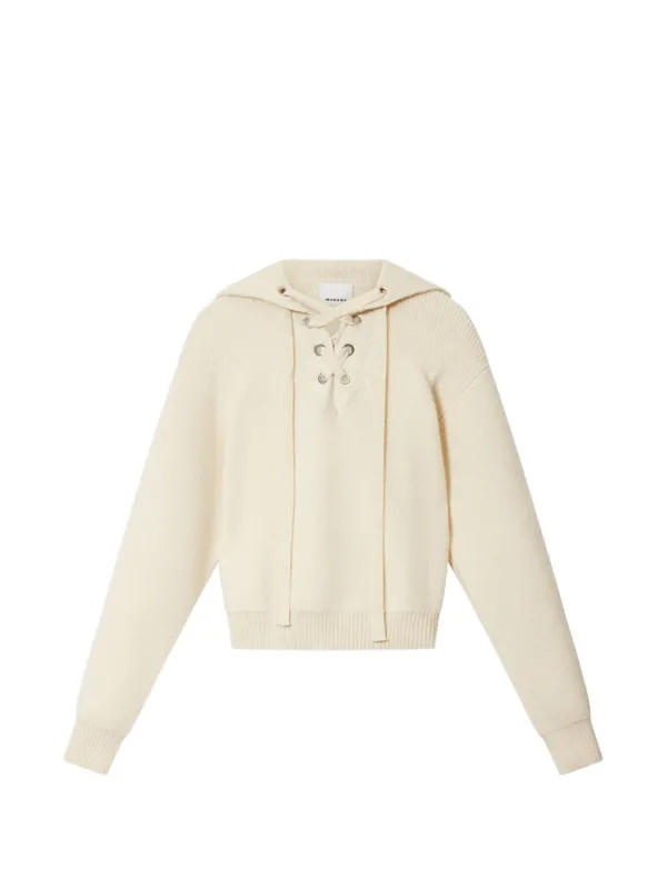 Isabel Marant Ydali Lace-up Collar Sweater in Neutrals