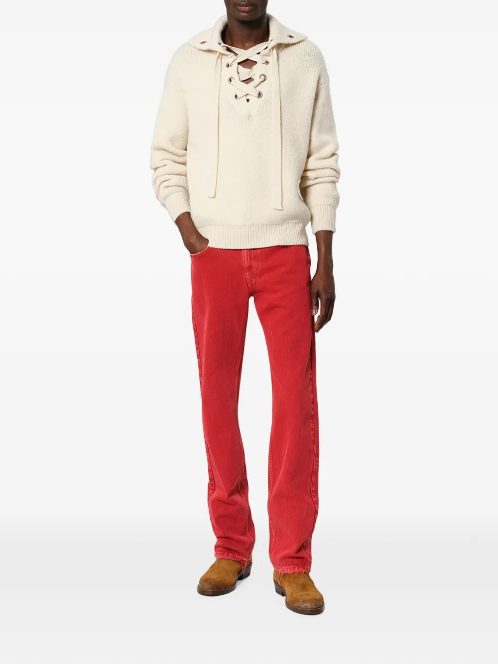 ISABEL MARANT Ydali trui met veters en kraag Beige
