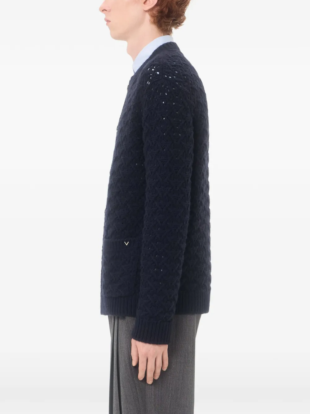 Valentino Garavani Wollen en kasjmier vest met metallic V-detail Blauw
