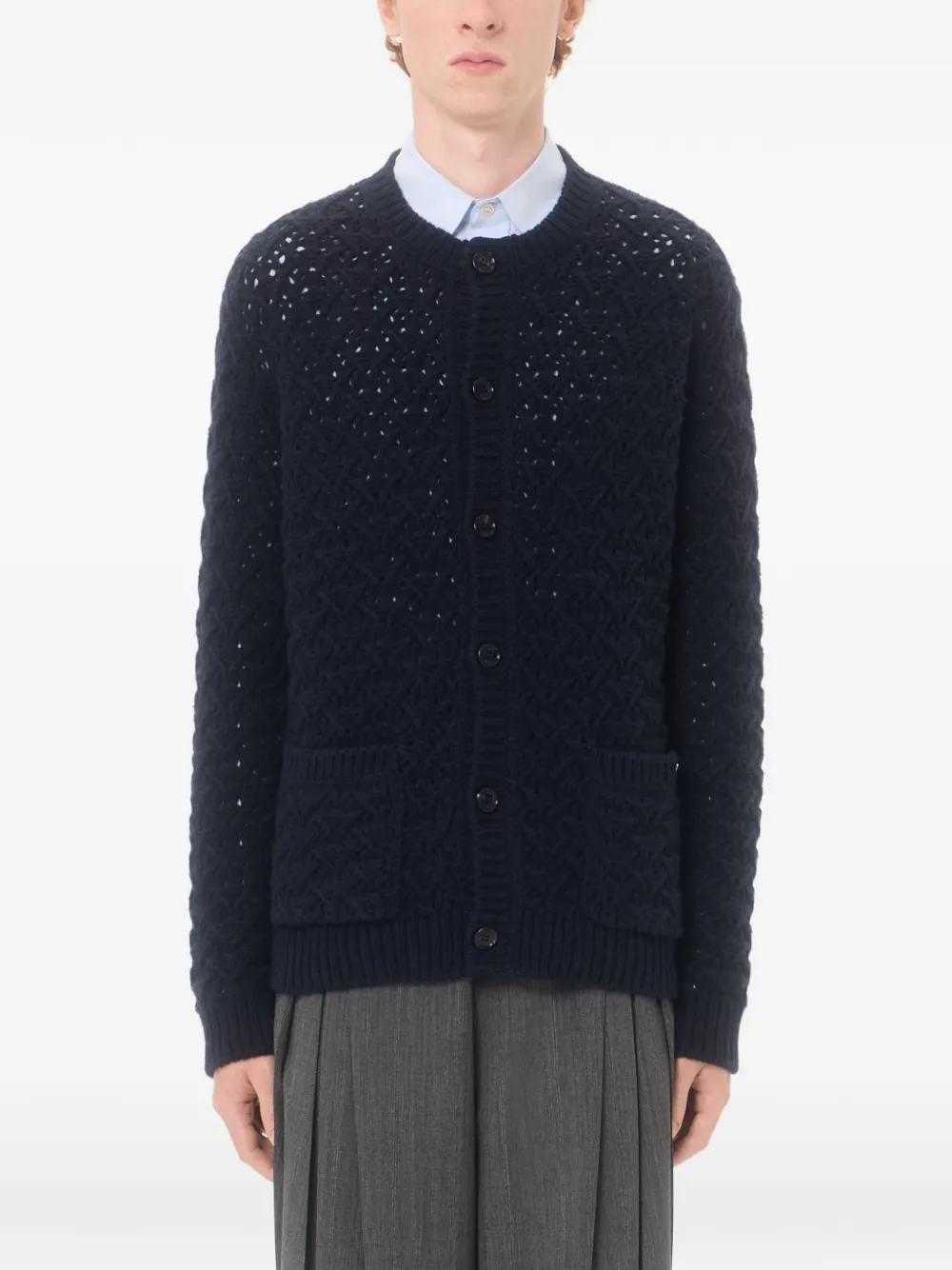 Valentino Garavani Wollen en kasjmier vest met metallic V-detail Blauw
